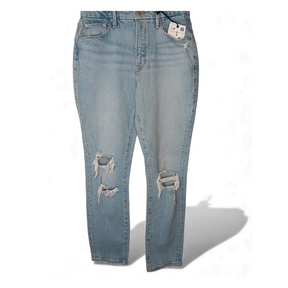 New with Tags Good American x Zara Ripped Classic Slim Jeans Light Wash Size 6 - Picture 2 of 15